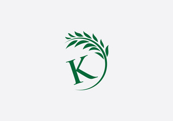 Fototapeta na wymiar Laurel wreath green leaf logo and Vintage wheat logo design monogram