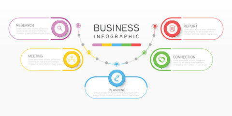 Business or marketing diagram infographic template. Timeline with 5 steps. Vector infographic element.