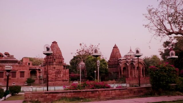 red stone ancient hindu temple architecture from unique angle at day