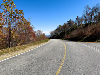 The beautiful view from the road of the changing leaves on the Blue Ridge Parkway.