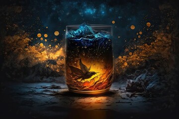 An Ice Cold Dark Amber Beer with a Relaxing Background. Generative AI