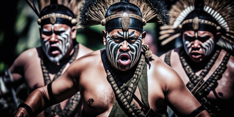 Powerful Maori Haka Dance Performance in Rotorua, New Zealand (created with Generative AI)