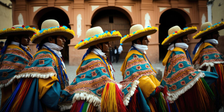 Colorful Peruvian Marinera Dance Performance in Traditional Clothing in Lima (created with Generative AI)