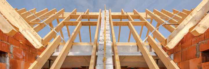 Roof truss in construction of a newly built house