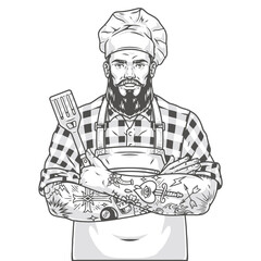 Muscular man chef sticker monochrome