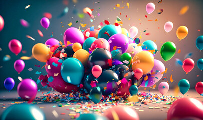 Colorful balloons filled with confetti, a lively decoration that symbolizes joy, celebration, and festivity, often associated with carnivals