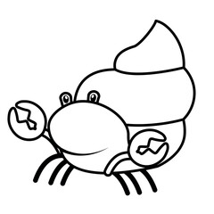 Cute hermit crab in balck line icon sea animal vector illustration