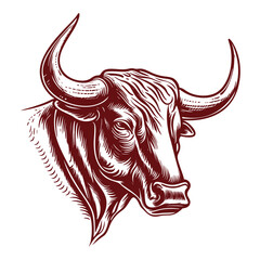 Bull head with horns. Hand drawn vintage engraving style woodcut vector illustration Eps 10