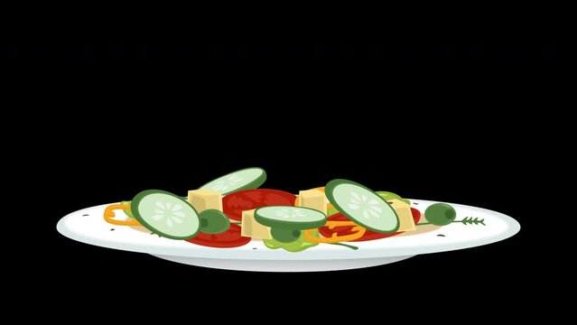 vegetable food plate icon loop Animation video transparent background with alpha channel