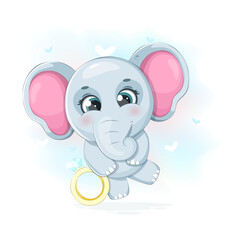 Delicate elephant with a gold diamond ring