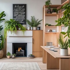 Warm and Organized Biophilic Office Design with Minimalist Wooden Furniture
