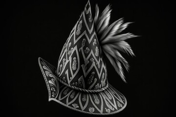 On a black background, a traditional German jester's hat. Generative AI