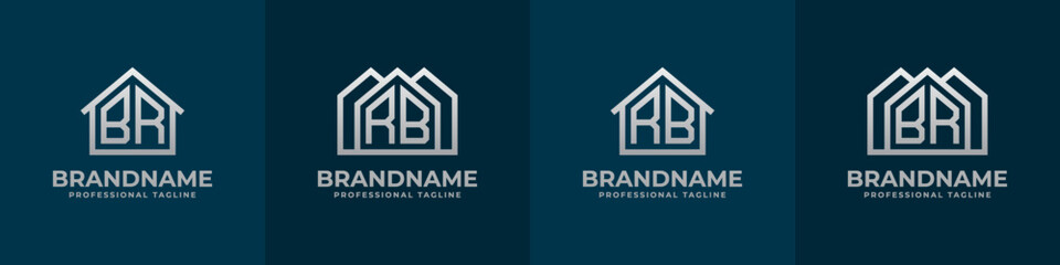 Letter BR and RB Home Logo Set. Suitable for any business related to house, real estate, construction, interior with BR or RB initials. - obrazy, fototapety, plakaty