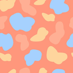 Fototapeta na wymiar Color blots, seamless orange pattern. Vector abstract background with random hand drawn spots.