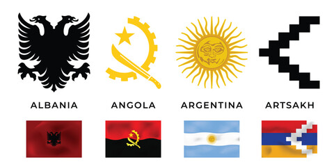 Obraz premium Symbol of world flags. Albania, Angola, Argentina, Artsakh