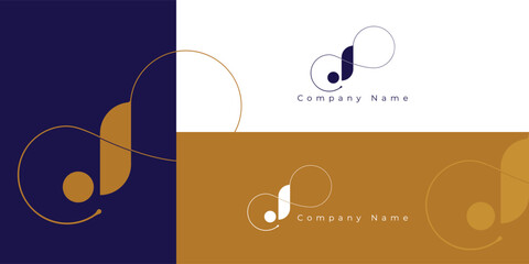 Initial letter J or alphabet J. Simple outline vector logo design with infinity symbol