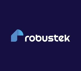 Robustek Logo Design with Modern Technology-inspired Blue Gradient