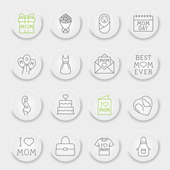 Happy Mothers Day line icon set, mom day collection, vector graphics, neumorphic UI UX buttons, mothers day vector icons, family signs, outline pictograms, editable stroke