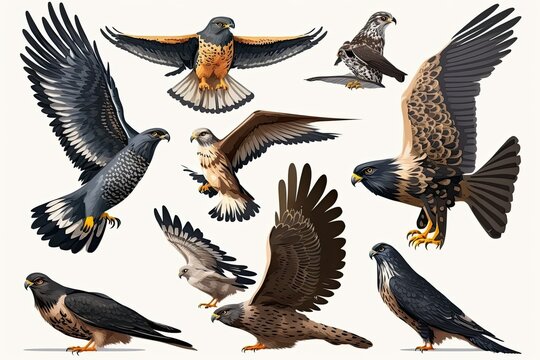 Falcons, Hawks, and Lesser Spotted Eagles, Flying Birds of Prey (Aquila pomarina). Generative AI