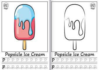 Popsicle Ice cream Alphabet ABC Coloring Page P. Tracing all letters of English alphabet - obrazy, fototapety, plakaty