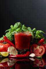 Spicy tomato sauce with ingredients.