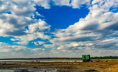 White storm clouds over the Kuyalnitsky estuary before the rain
