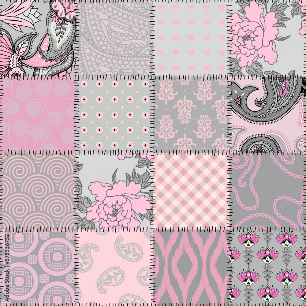 Poster Patchwork textile pattern. Seamless quilting design background.