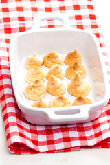 coconut meringues in baking plate