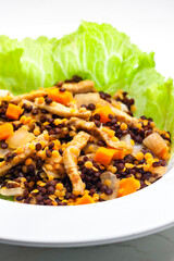 lentil salad with poultry meat and vegetables