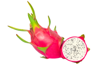 fresh red dragon fruit  with slice isolated on  transparent background, red china fruit,PNG File