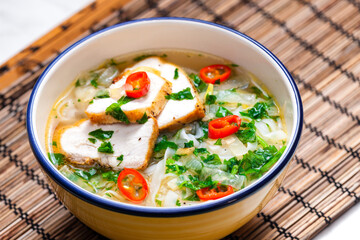 Vieatnamese soup pho with chicken meat