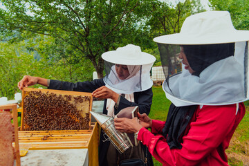 Arab investors check ingthe quality of honey on the farm in which they invested the money. Investing in small businesses.