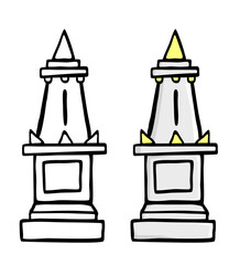 vector set 2 simple hand draw sketch doodle, tugu yogyakarta or monument, isolated on white