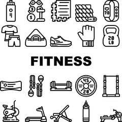 fitness gym exercise icons set vector