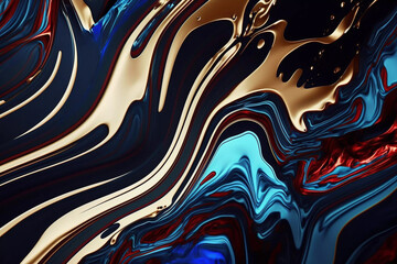Obraz premium Abstract flowing black and blue liquid wallpaper. Marble style oil painted smudges, Generative AI