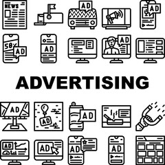 advertising media internet icons set vector