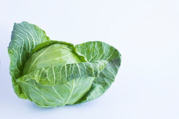 Cabbage on the white background. Close-up. Copy space.