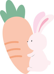 Cute Easter White Rabbit With Big Carrot