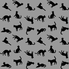 Cats, kittens. Cat seamless pattern background, silhouette, wallpaper, interior, vector image, halloween