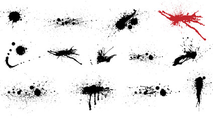 Fototapeta premium Vector overlay grunge brush strokes and Ink splatters isolated on a white background. Ink splashes and drops. Hand drawn grunge spray and splash design elements.