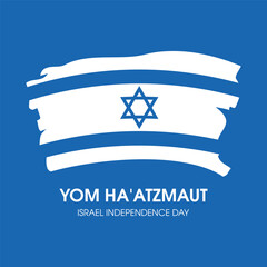 Yom Ha'atzmaut Israeli Independence Day vector illustration. Paintbrush Israeli flag graphic design element. Abstract grunge Flag of Israel icon isolated on a blue background. Important day