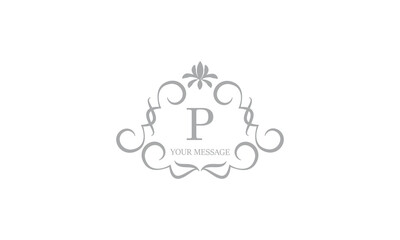 Gentle elegant monogram for cards, invitations, menus, labels with the initial letter P. Graphic design for pages, business signs, boutiques, cafes, hotels. Classic wedding invitation design elements.