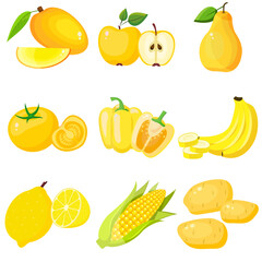 A large mega set of vegetables and fruits in a juicy cartoon style. The concept of healthy food and products. A bright element for your design.