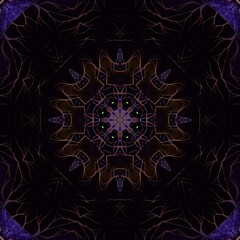 Kaleidoscope art with root hood lines concept dark illustration, blooming web shape decoration graphic Great use for business, company, website, blog, art, collector etc