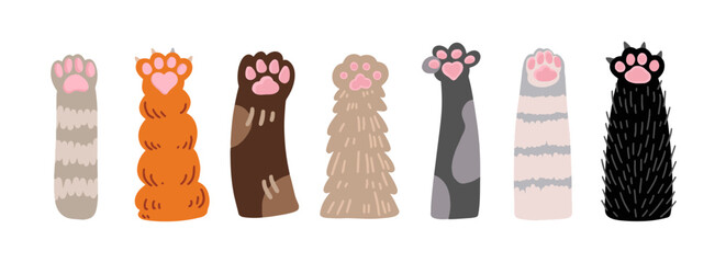 collection of cat's paws, hand drawn cat paw illustration, diary stickers cat, Vector set of cat or dog footprints. Doodle elements. Paw print icon, diary and notebook stickers, different animal’s
