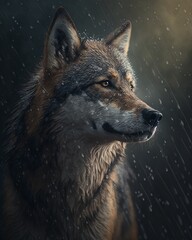 Naklejka na ściany i meble Wolf in Rain