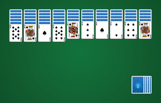 Spider Solitaire Card Game on green background with standard playing cards