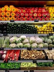 Fruit and Vegetable in Neat Rows at Erewhon Market in Abbot Kinney Venice Beach Los Angeles California Cauliflower Peppers 