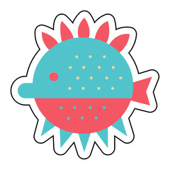 Sticker PUFFER FISH design vector icon