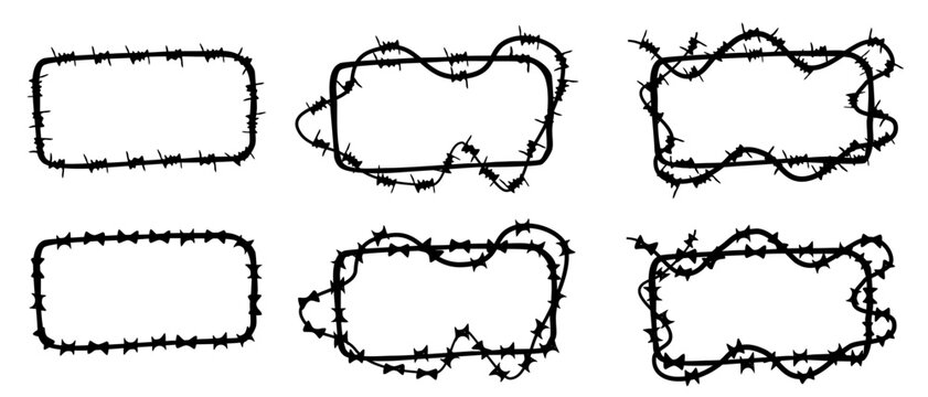 vector rectangle and abstract frame barbed wired, set 6 hand draw sketch